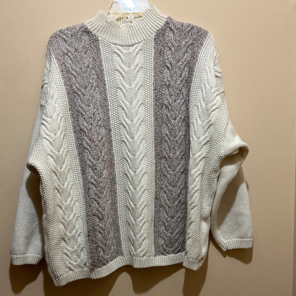 Wool blended cable knit metallic sweater  women boho